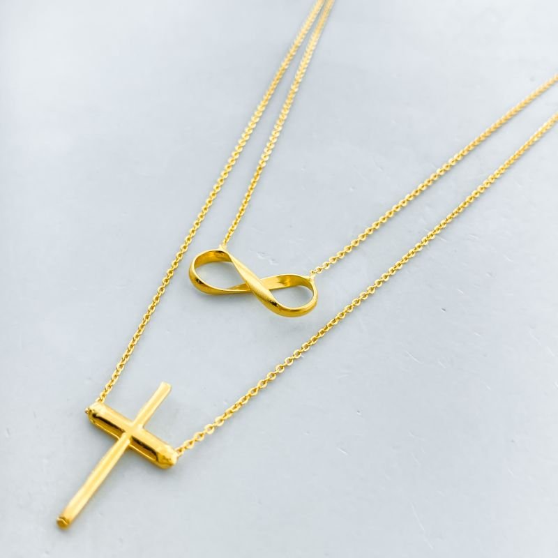 Escapulario Semijoia Liso Infinito e Cruz