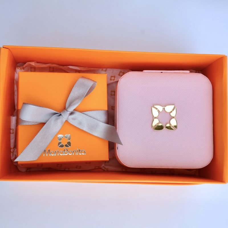 Kit Presente Conjunto Folheado Coração Grande com4 Garras Porta Jóias