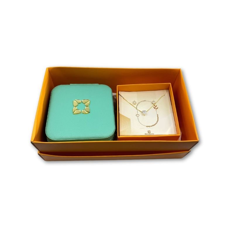 Kit Presente Conjunto Semijoia Zircônia Gota 4 Garras Porta Joia