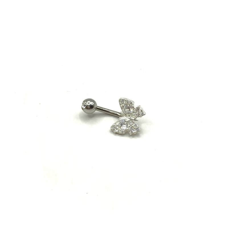 Piercing Aço Cirúrgico e Prata925 Borboleta Cravejada para Umbigo