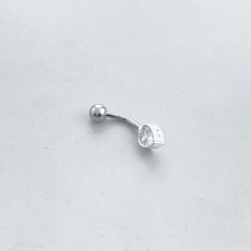 Piercing Aço Cirurgico e Prata925 Pedra Coração Borda Bolinhas para Umbigo