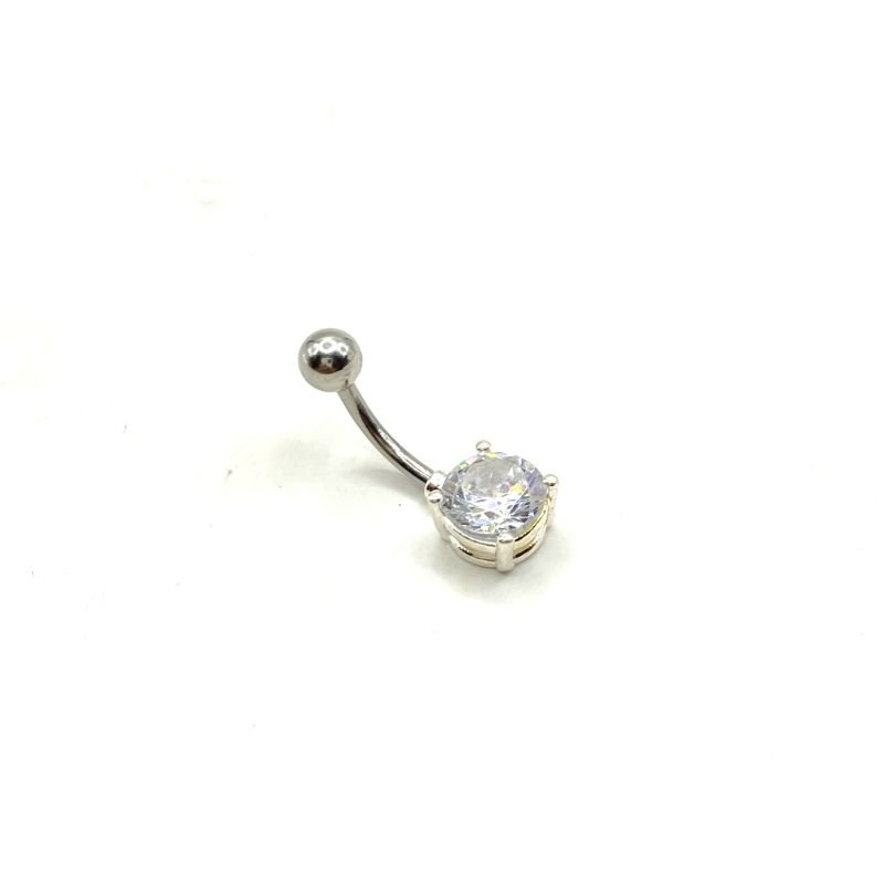 Piercing Aço Cirúrgico Zircônia Redonda com 4 Garras para Umbigo
