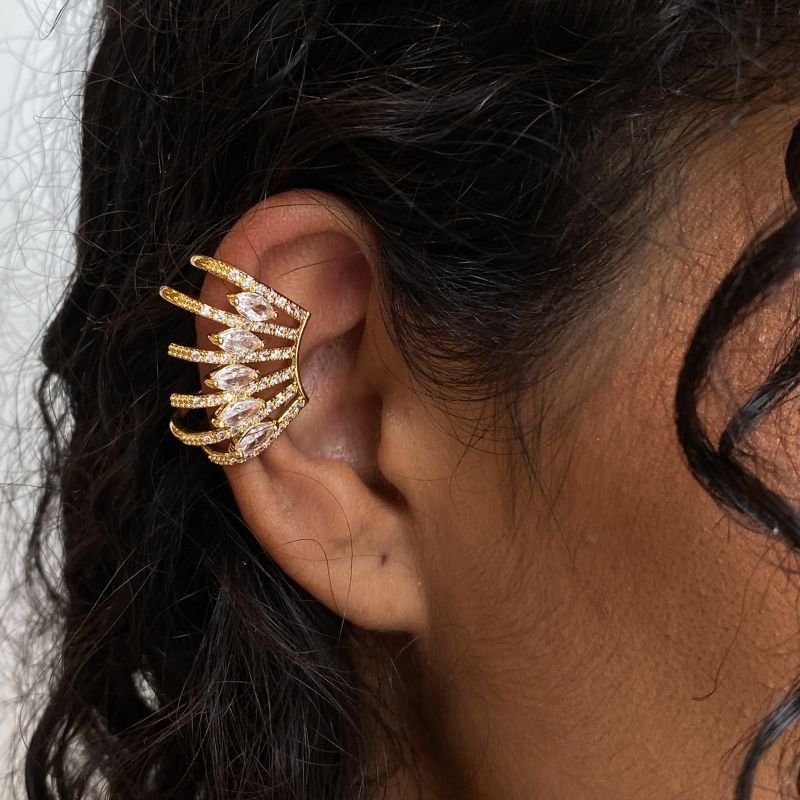 Piercing Banho Diamante Fake com 6 Aros Cravejados com 5 Pedras Navetes