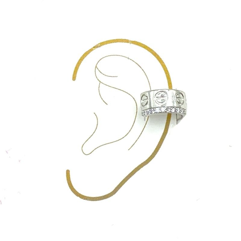 Piercing Banho Ouro Branco Fake Grosso Liso Fileira Pedrinhas e Círculos