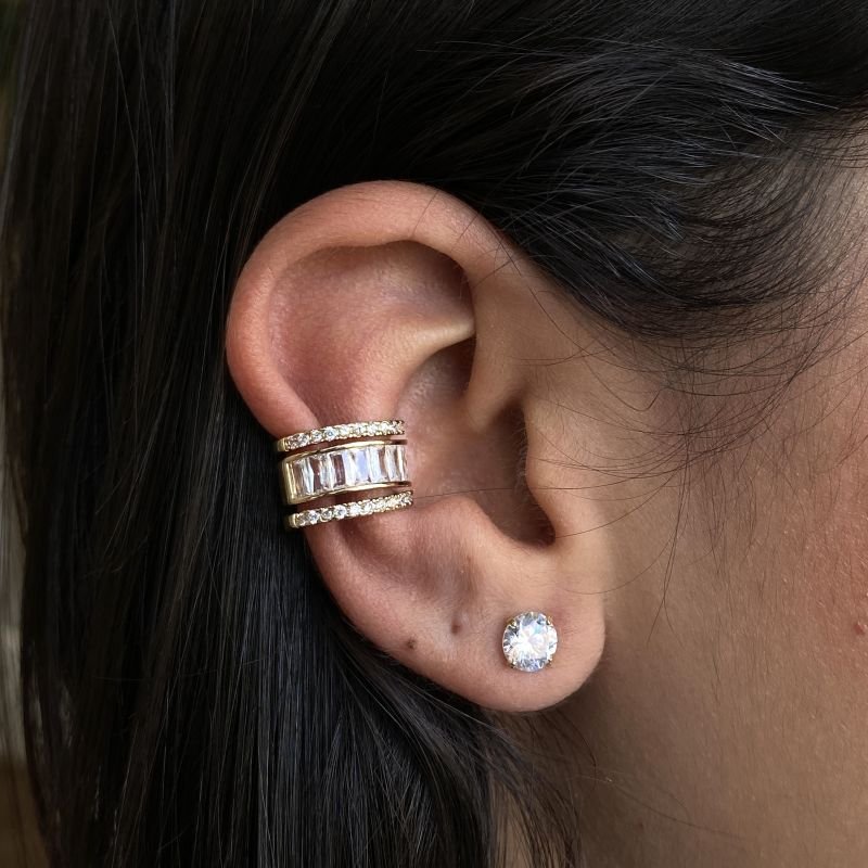 Piercing Bijuteria com 3 Aros Pedras Baguetes