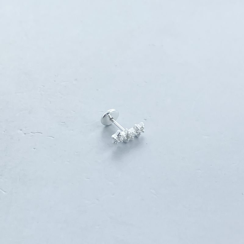 Piercing Prata Furo Helix com 3 Estrelas Cravejadas