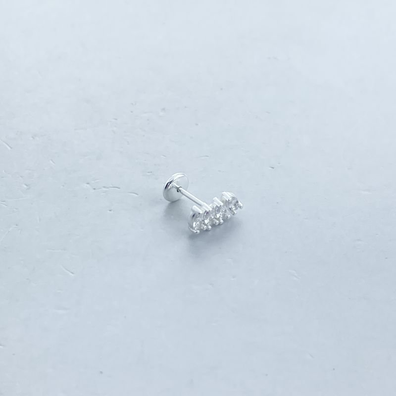 Piercing Prata Furo Helix com 4 Pedras Navetes