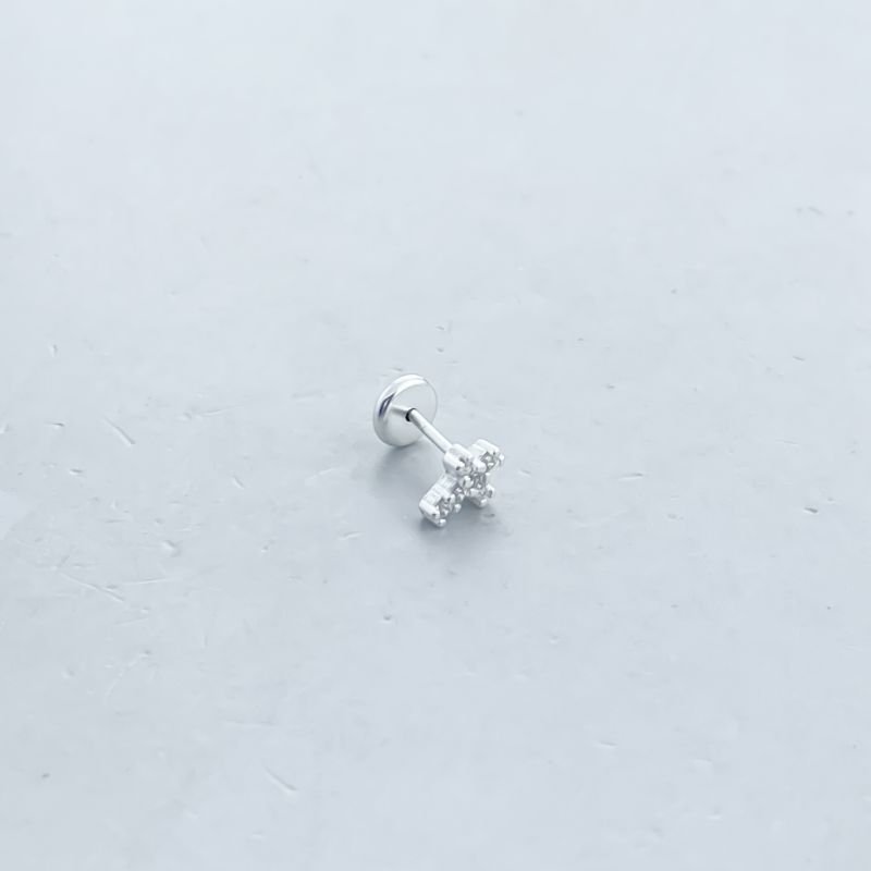 Piercing Prata Furo Helix Cruz Cravejada