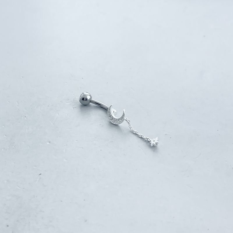 Piercing Prata925 Umbigo Cravejado Lua Pêdulo Estrela Pedra Aço Cirurgico