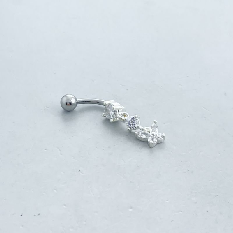 Piercing Prata925 Umbigo Pedras Borboletas Aço Cirurgico