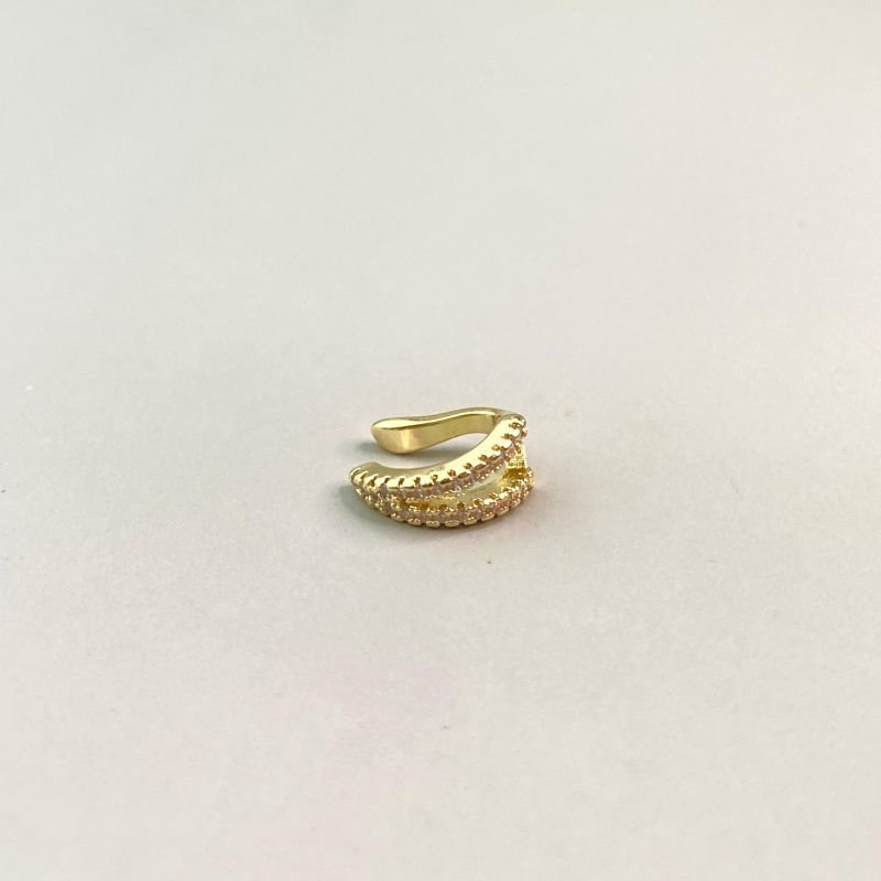 Piercing Semijoia Fake com 2 Aros Cravejados Vazado