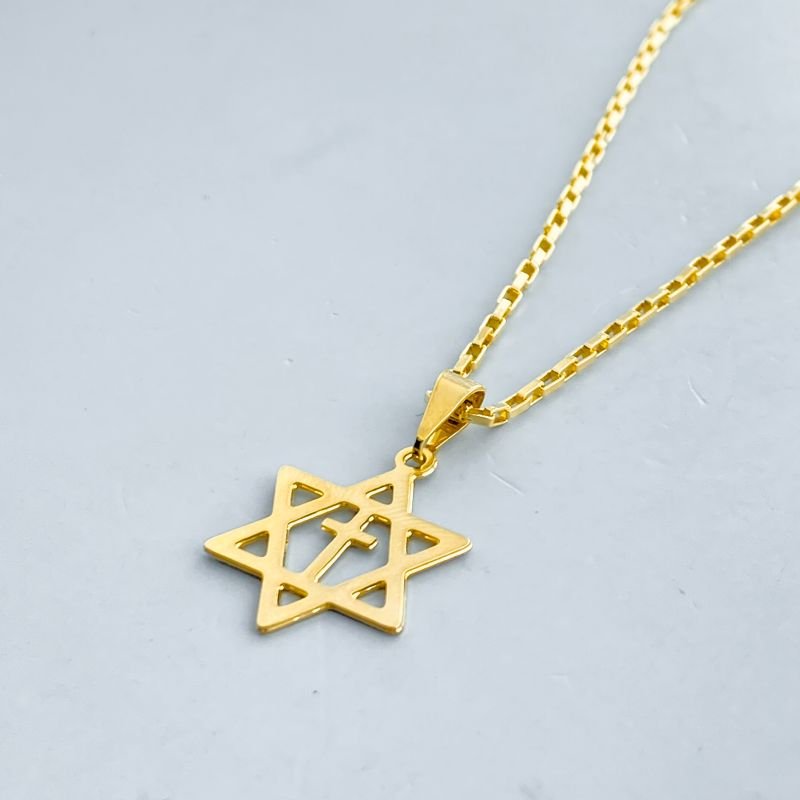 Pingente Semijoia Estrela Vazada e Cruz