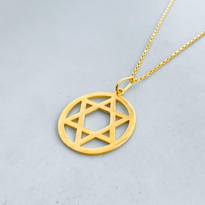 Pingente Semijoia Redondo Estrela de Davi Aro Grosso