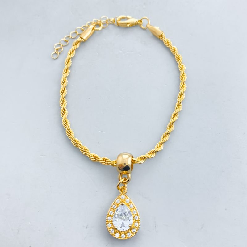 Pulseira Banho Diamante Cordão Baiano Pedra Gota Borda Cravejada