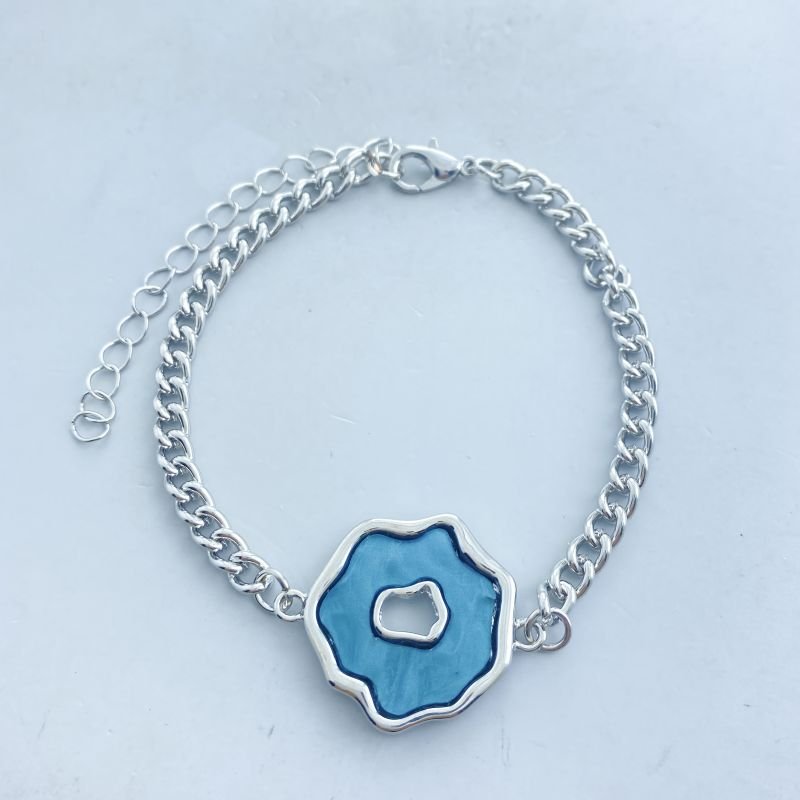 Pulseira Banho Diamante Elos Grumet Redondo Acrílico Ondulado