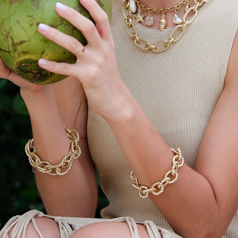 Pulseira Banho Diamante Elos Ovais Torcidos