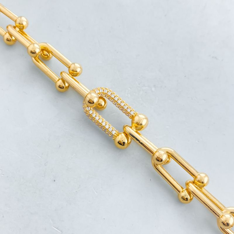 Pulseira Banho Diamante Elos U com Bolinhas com 1 Cravejado