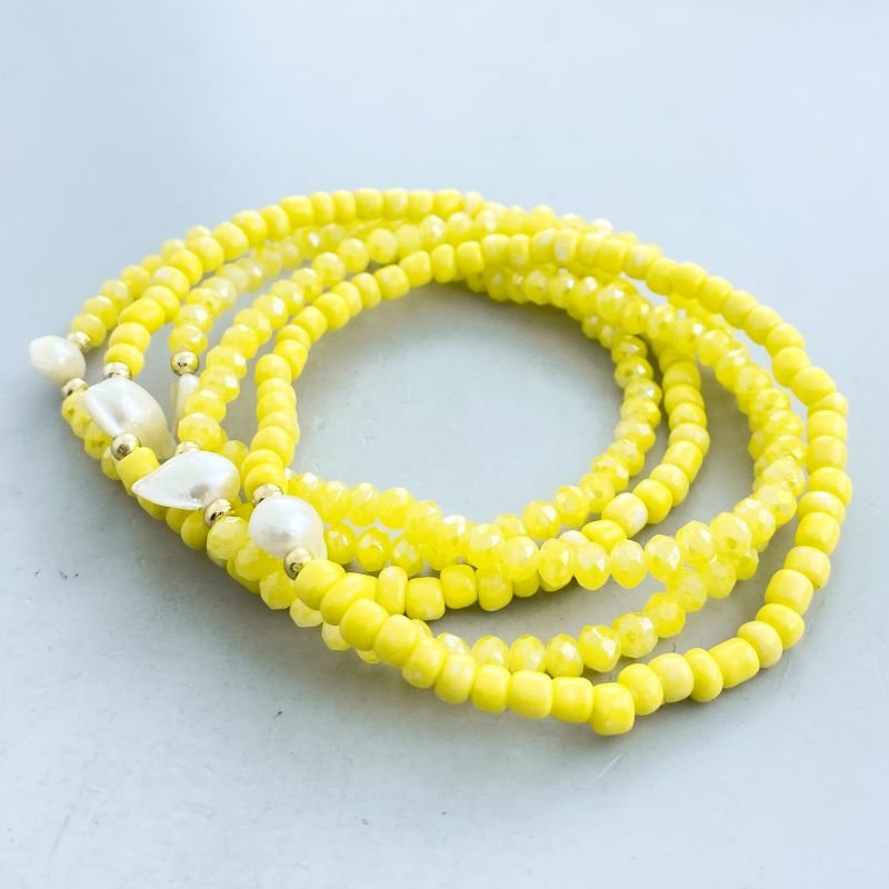 Pulseira Banho Diamante Kit 5 Miçangas Com Pérolas Organicas