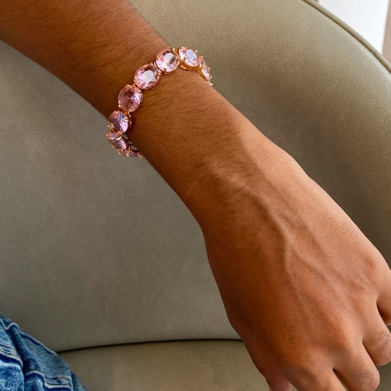 Pulseira Banho Diamante Pedras Ovais Médias