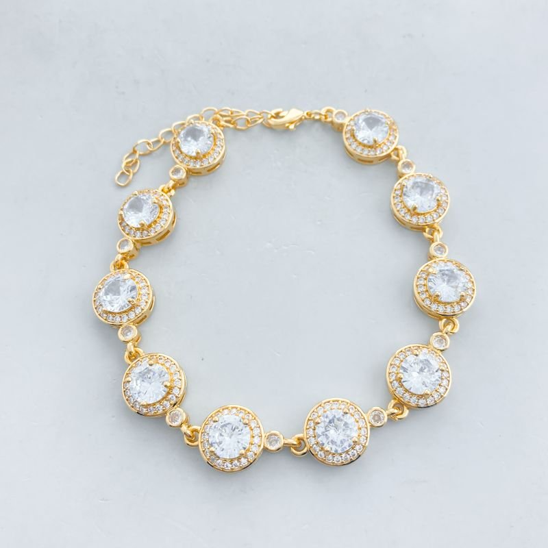 Pulseira Banho Diamante Pedras Redondas Borda Lisa