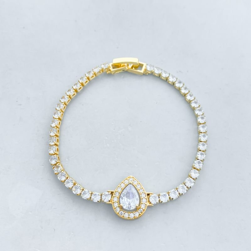 Pulseira Banho Diamante Riviera Meio Pedra Gota Borda Cravejada