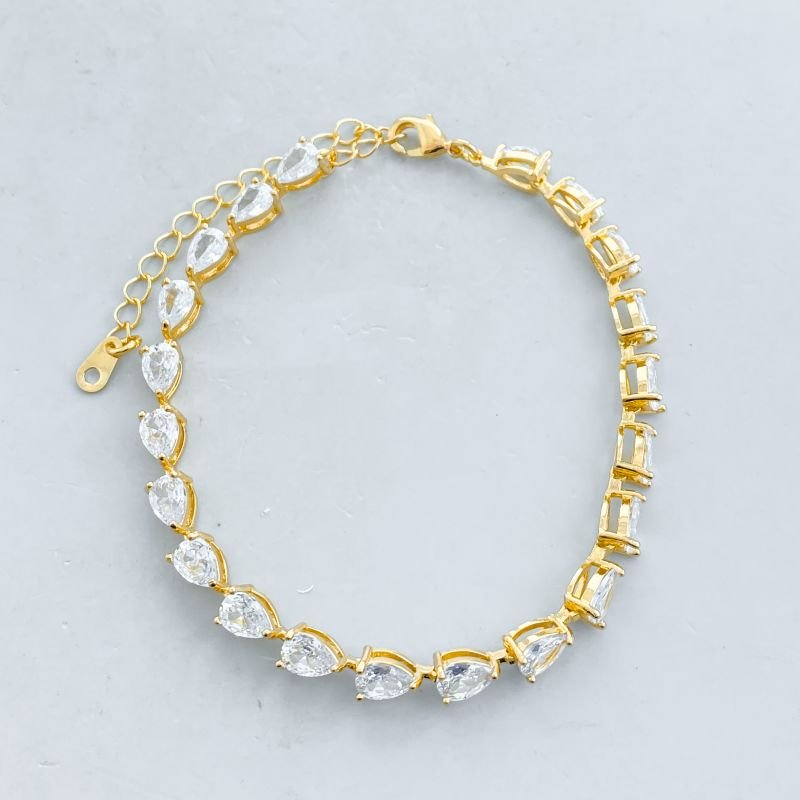 Pulseira Banho Diamante Riviera Pedras Gotas