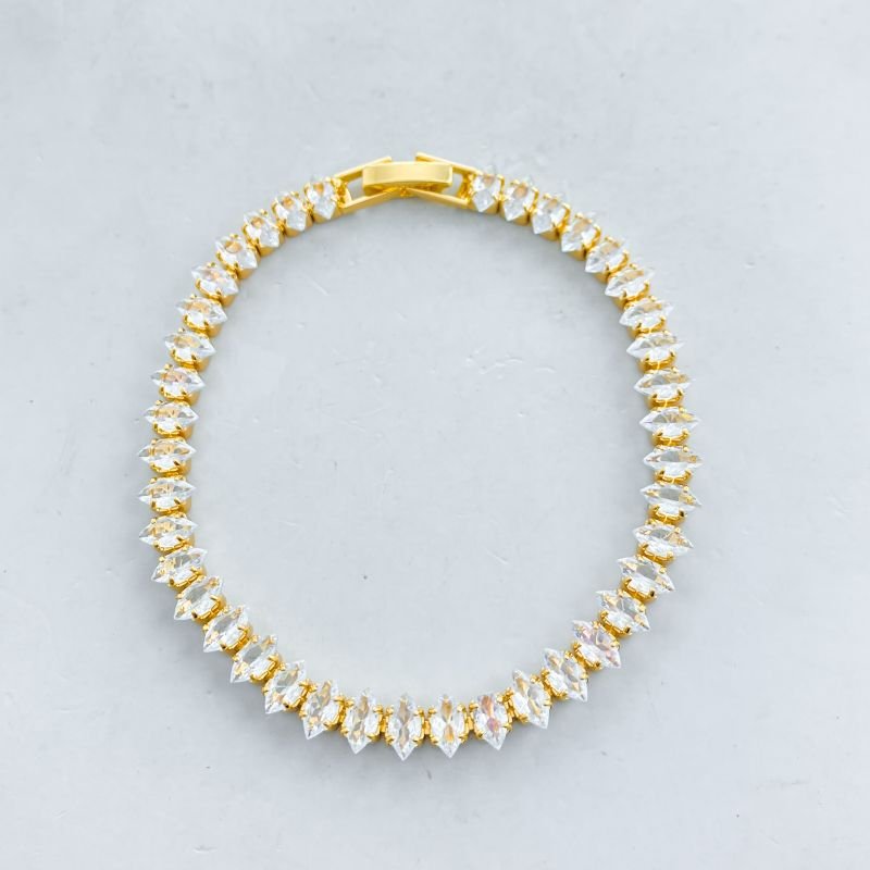 Pulseira Banho Diamante Riviera Pedras Navetes