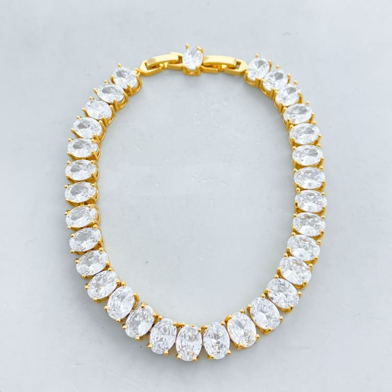 Pulseira Banho Diamante Riviera Pedras Ovais