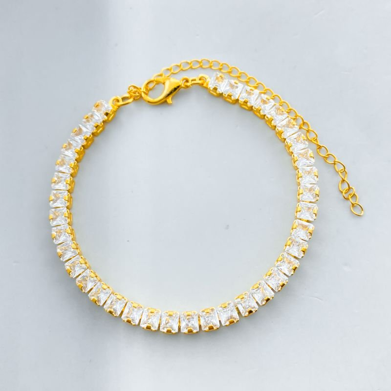 Pulseira Banho Diamante Riviera Pedras Quadradas