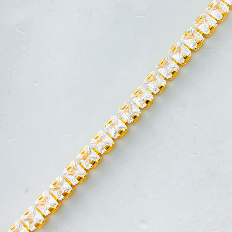 Pulseira Banho Diamante Riviera Pedras Quadradas
