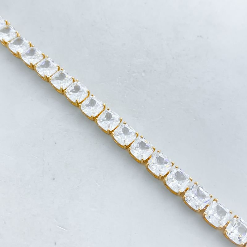 Pulseira Banho Diamante Riviera Pedras Quadradas com 4 Garras