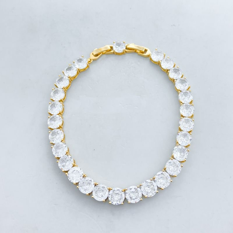 Pulseira Banho Diamante Riviera Pédras Redondas