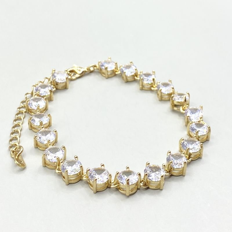 Pulseira Banho Diamante Riviera Pedras Redondas com 4 Garras Delicado