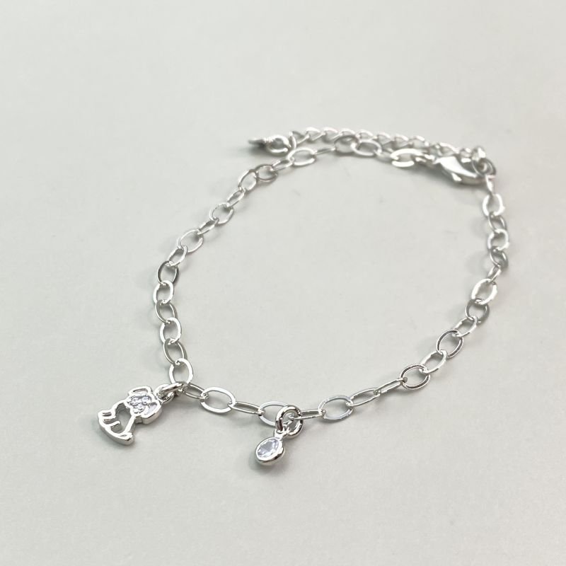 Pulseira Banho Ouro Branco Cachorro com 1 Pedrinha Zircônia