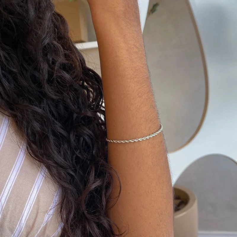 Pulseira Banho Ouro Branco Cordão Baiano Fino