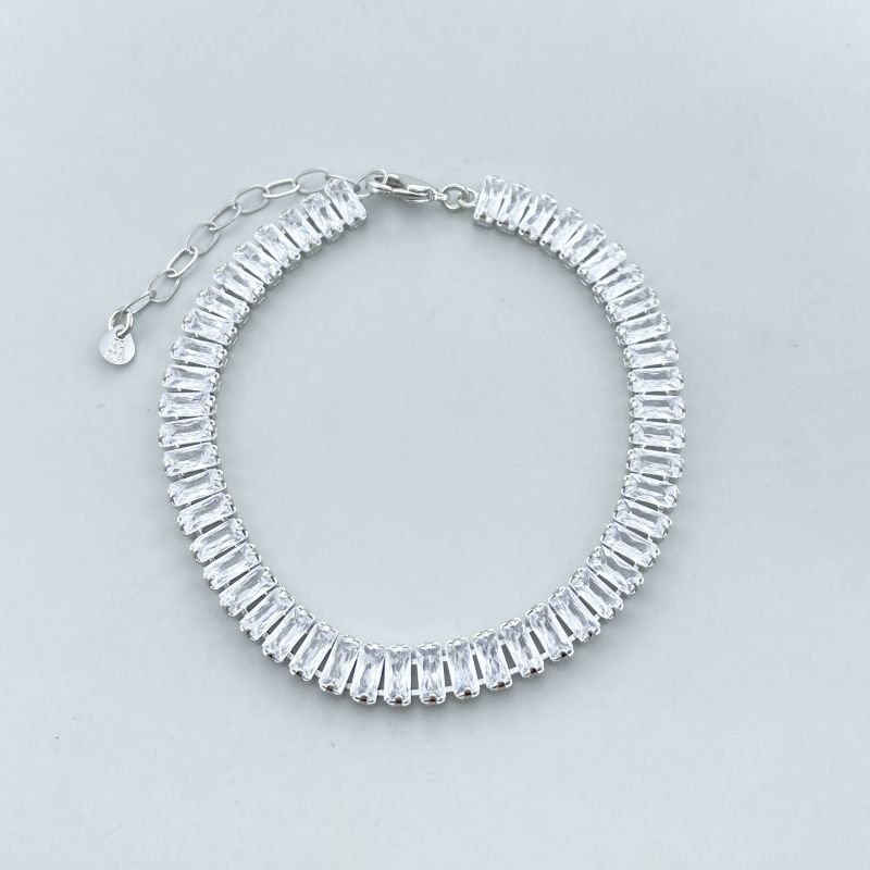 Pulseira Banho Ouro Branco Riviera Pedras Baguetes