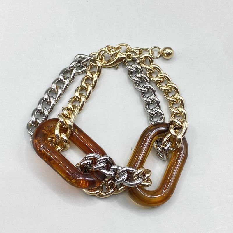 Pulseira Bijuteria Corrente Dupla com 2 Elos Acrílicos Match de Banho Mocha Mousse