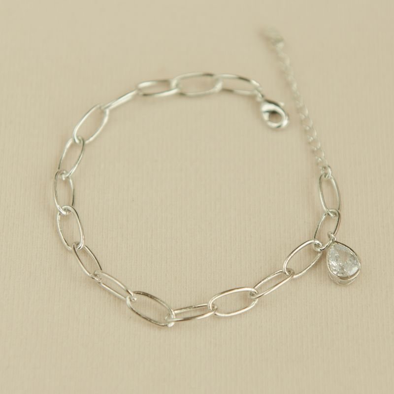 Pulseira bijuteria fina elos e pedra gota dourado 18cm