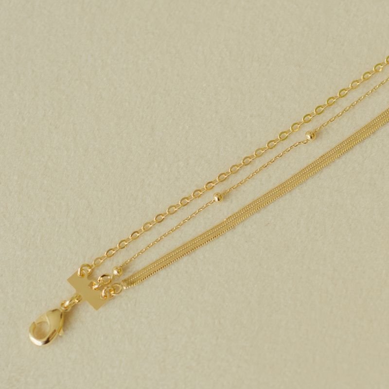 Pulseira bijuteria fina triplo malha, bolinhas e elos ovais