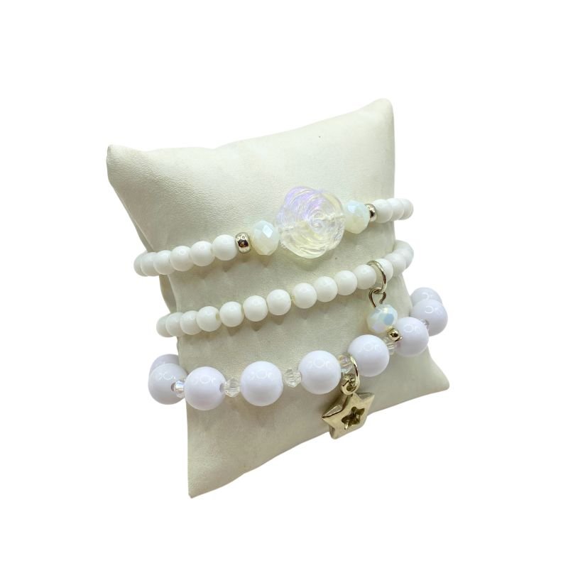 Pulseira Bijuteria Kit 3 Bolas Acrílicas Flor e Estrela