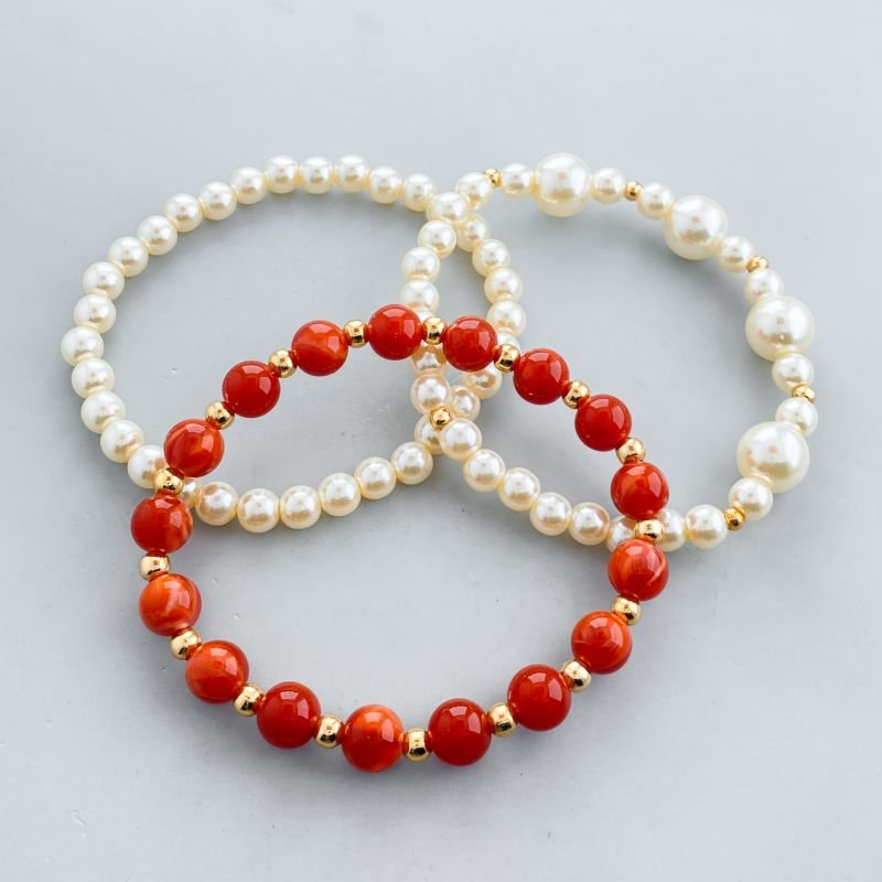 Pulseira Bijuteria Kit 3 Bolas Acrílicas Pérolas Boho Chic