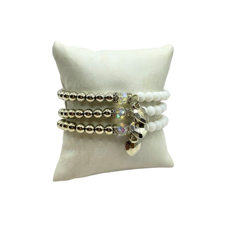 Pulseira Bijuteria Kit 3 Miçangas Bolinhas e Corações