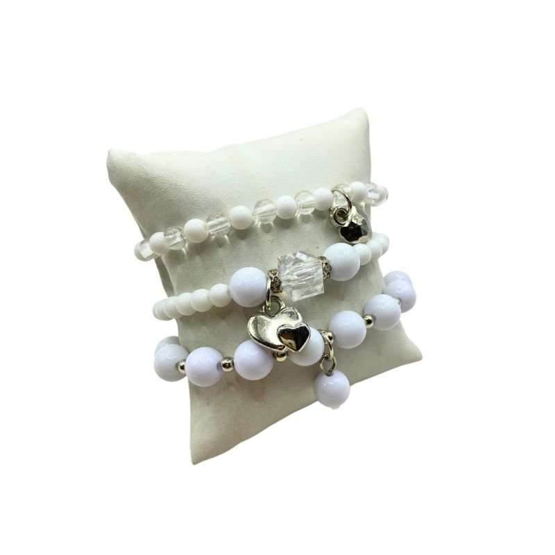 Pulseira Bijuteria Kit 3 Miçangas Corações