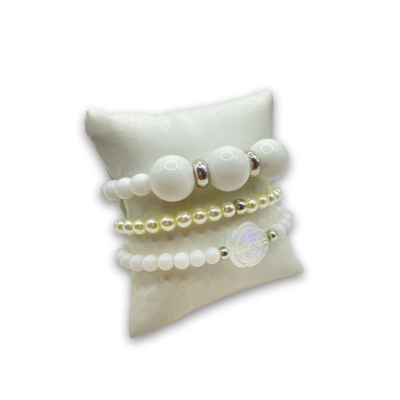 Pulseira Bijuteria Kit com 3 Bolas Acrílicas Maiores E Menores Flor E Perolas