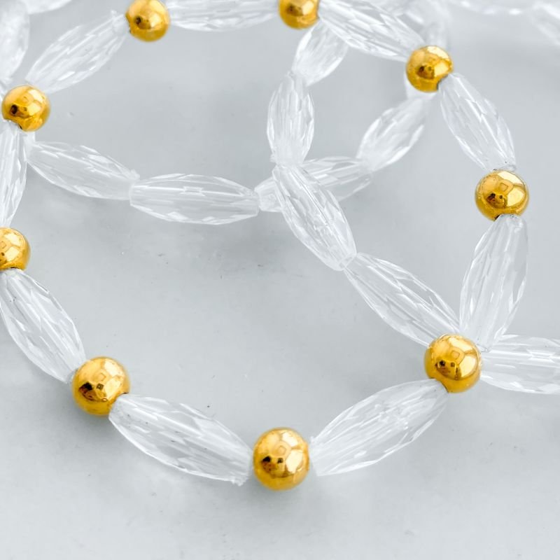 Pulseira Bijuteria Kit com 3 Miçangas Cilindros Transparente e Bolinhas