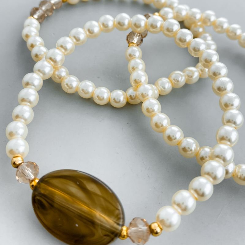 Pulseira Bijuteria Kit com 3 Pérolas Miçangas Pedra Oval Acrílica