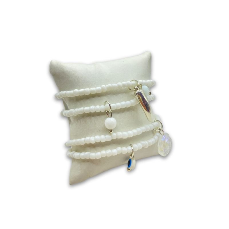 Pulseira Bijuteria Kit com 4 Miçangas Olho Grego Pimenta Flor Acrílica