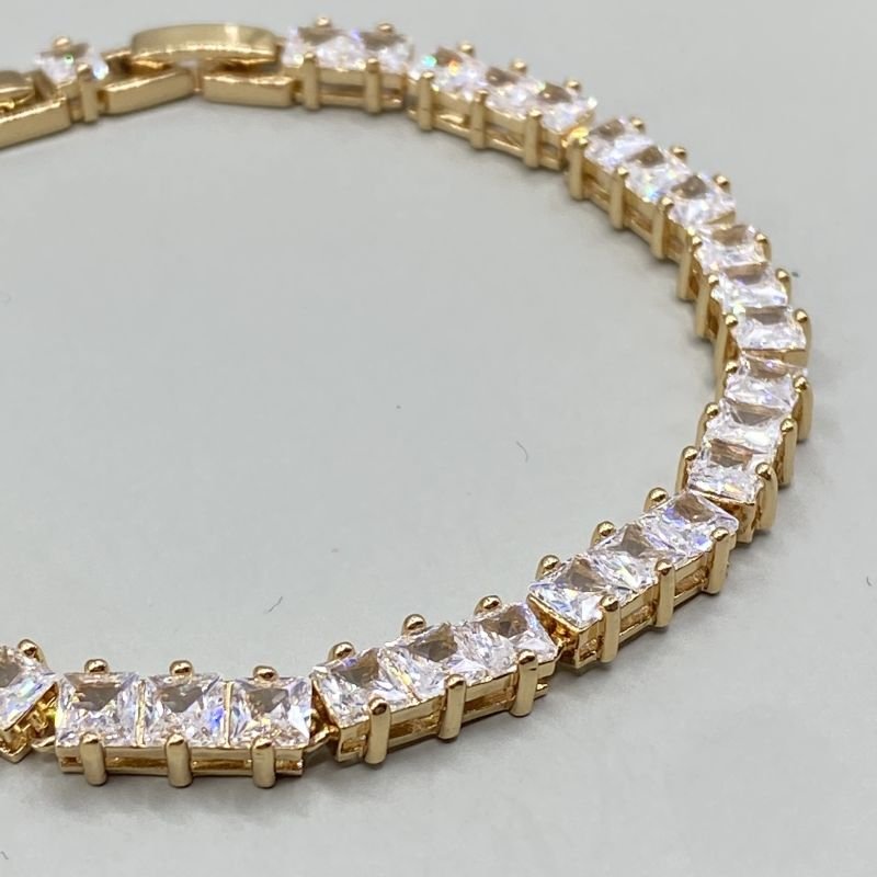 Pulseira Bijuteria Riviera Pedras Quadradas Fecho Extensor Delicado