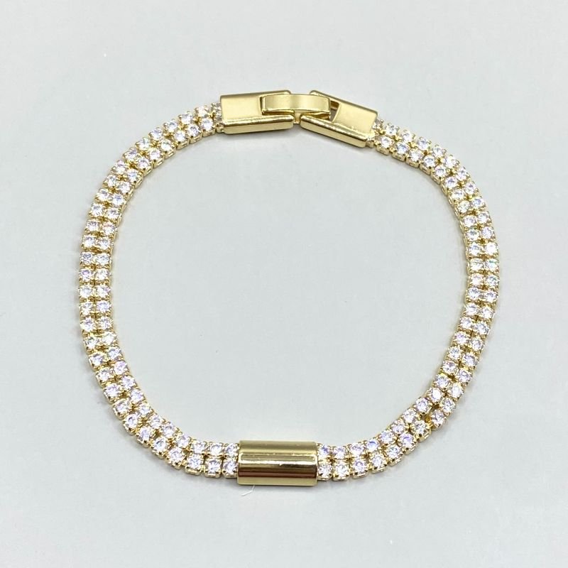 Pulseira Folheado Dupla Riviera Fecho Gaveta