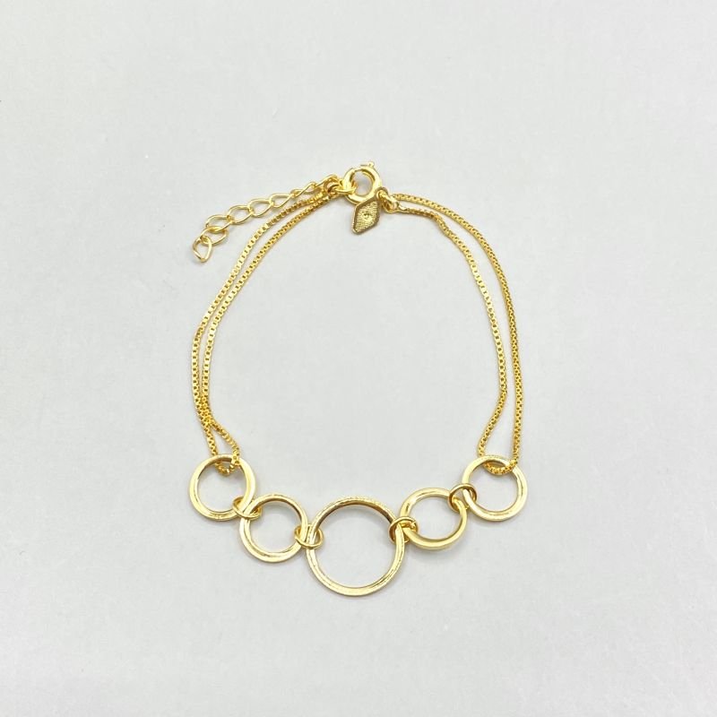 Pulseira Folheado Duplo com 5 Círculos Delicado